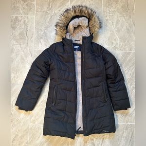 100% fleece lined black girls coat, size 14 lands end Thermoplume